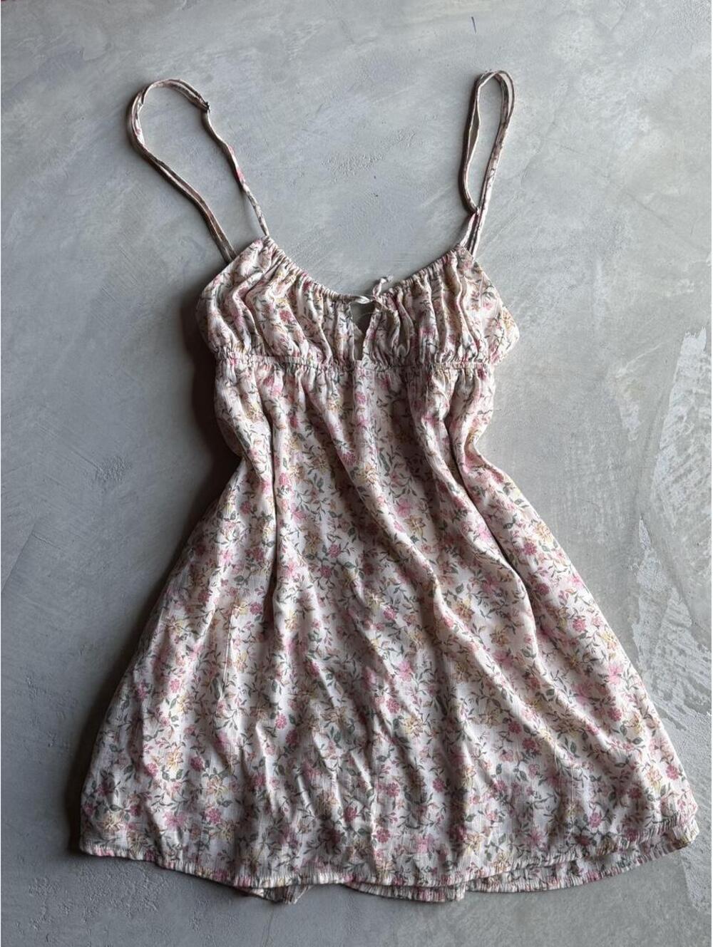 Y2K floral mini dress with pink & green flowers